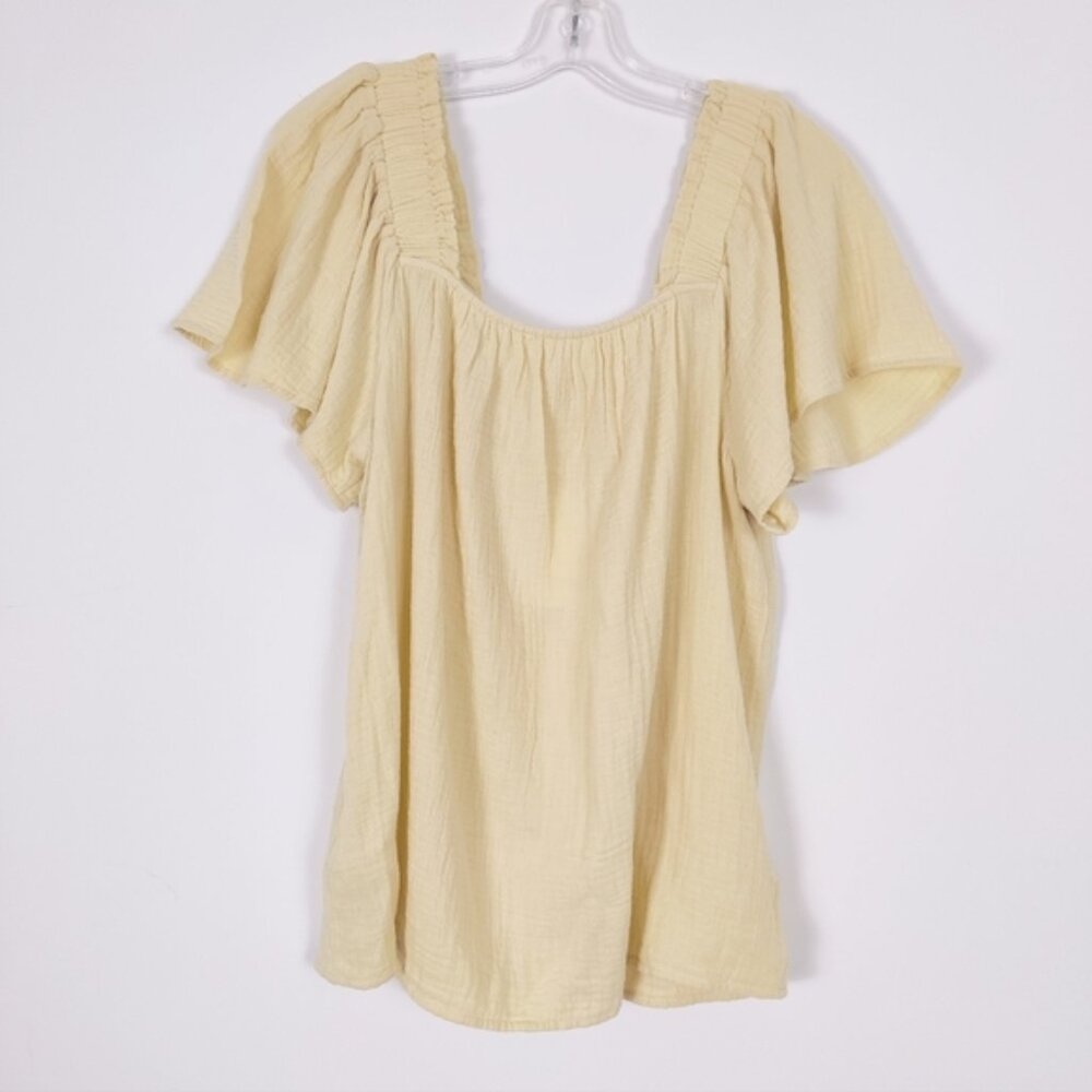 Beachlunchlounge Womens Cotton Blouse in Yellow Square Neck